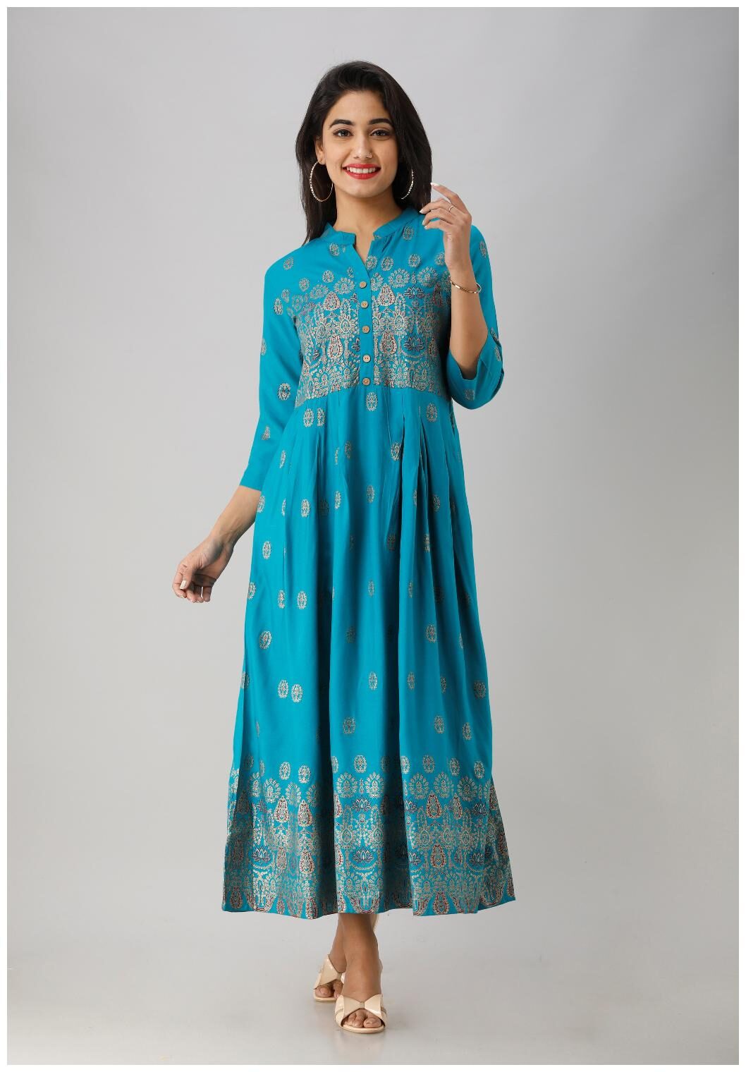 

LIYARA Women Viscose Rayon Embroidered Turquoise Kurta