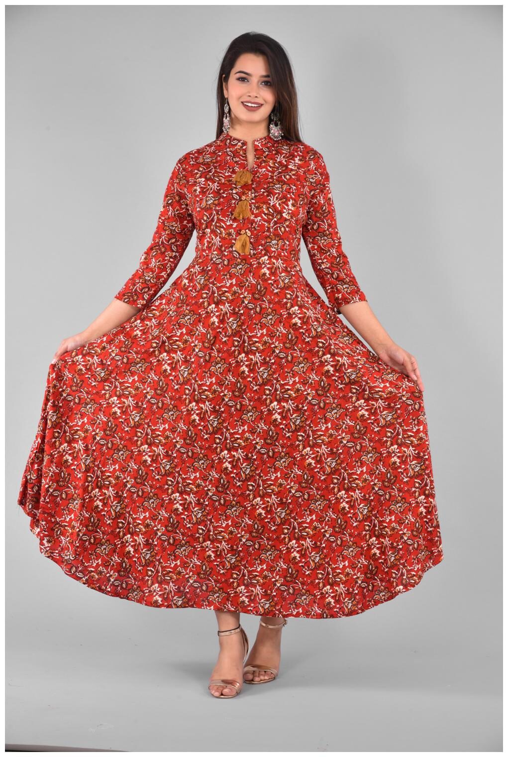 

LIYARA Women Red Floral Anarkali Kurta
