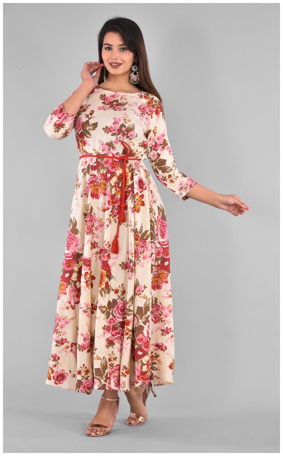 

LIYARA Women White Floral Anarkali Kurta