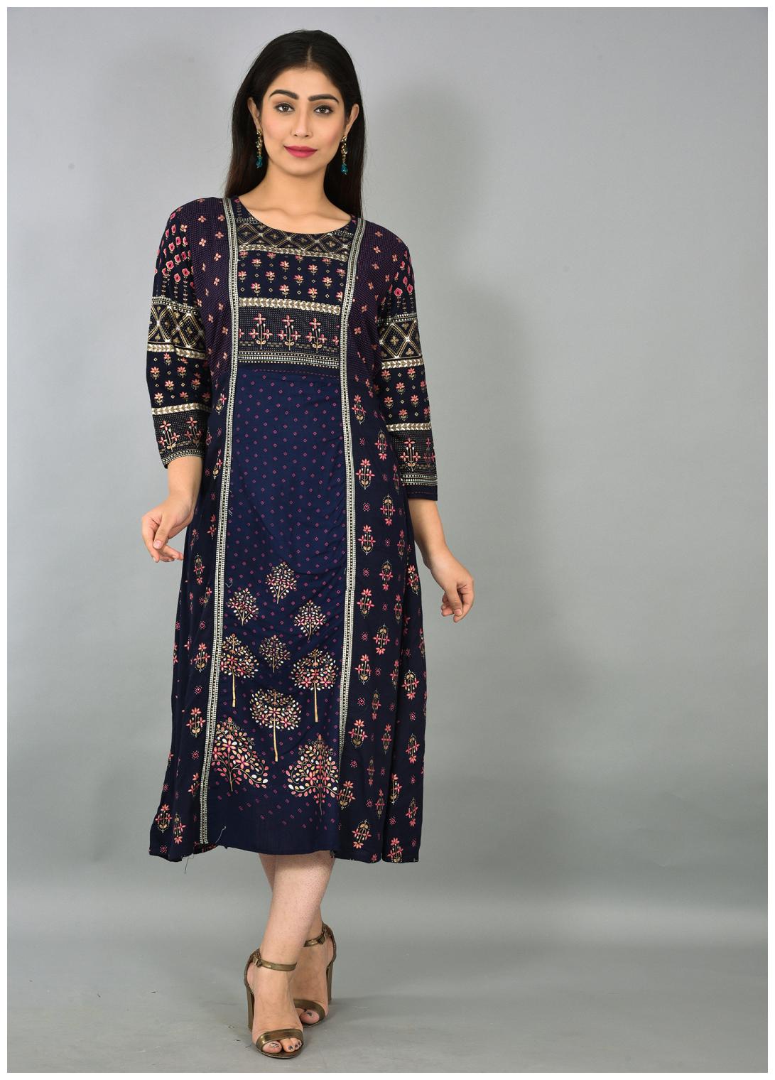 

LIYARA Women Viscose Rayon Floral Blue Kurta Dress