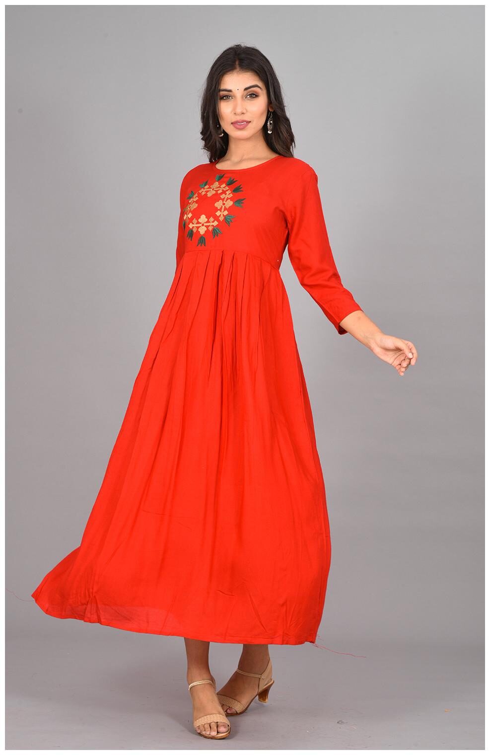 

LIYARA Women Viscose Rayon Embroidered Red Kurta Dress