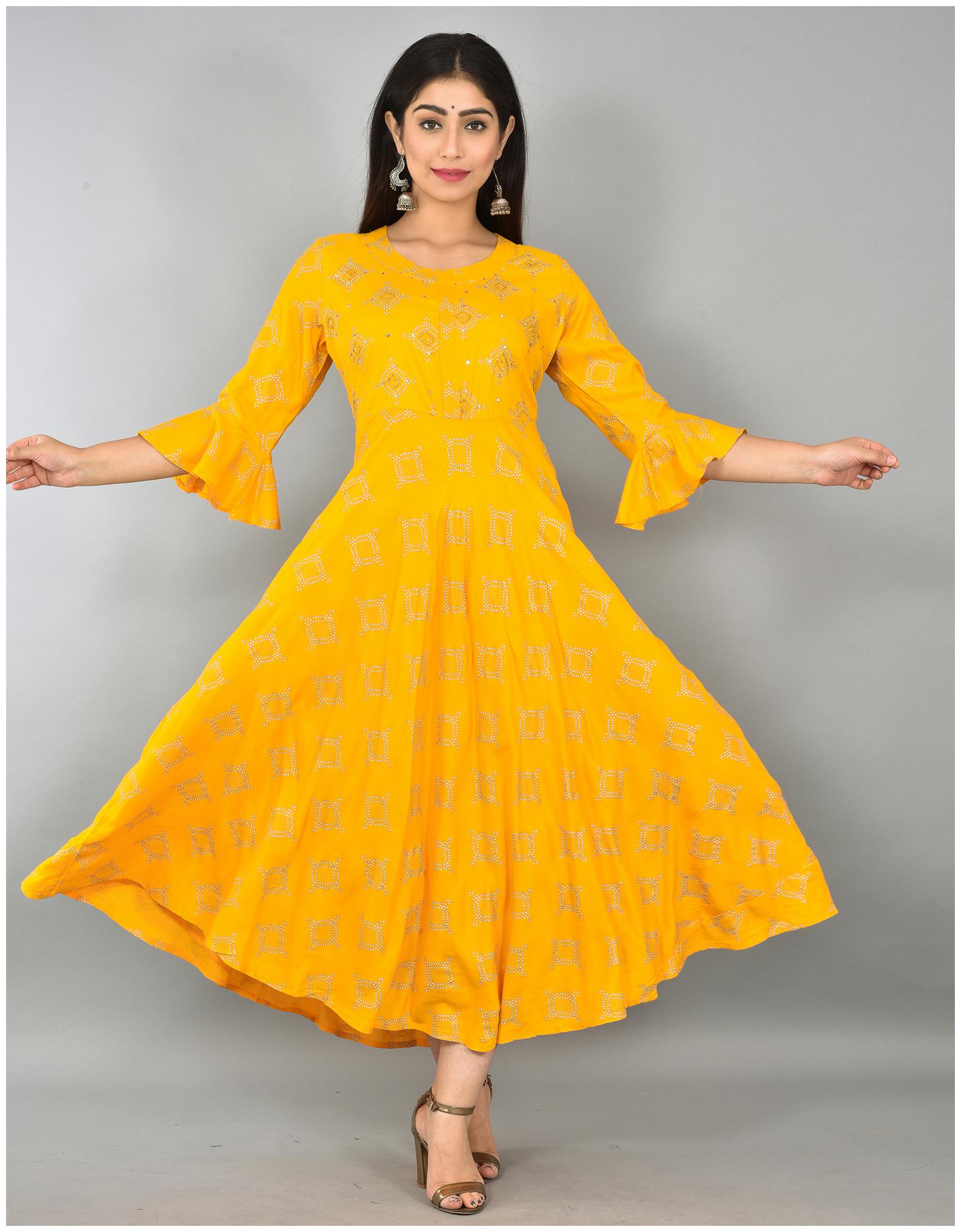

LIYARA Women Yellow Printed Anarkali Kurta