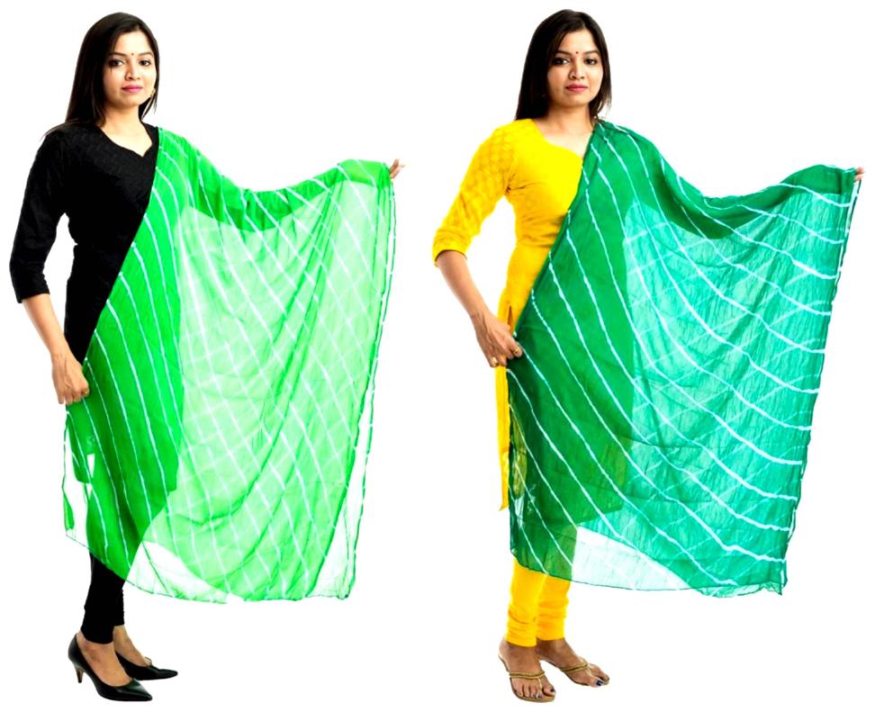 

Lodestone Pure Chiffon Printed Women s Dupatta Pack of 2 (Parrot Green Green)