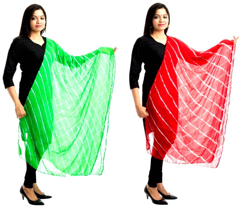 

Lodestone Pure Chiffon Printed Women s Dupatta Pack of 2 (Parrot Green Red)