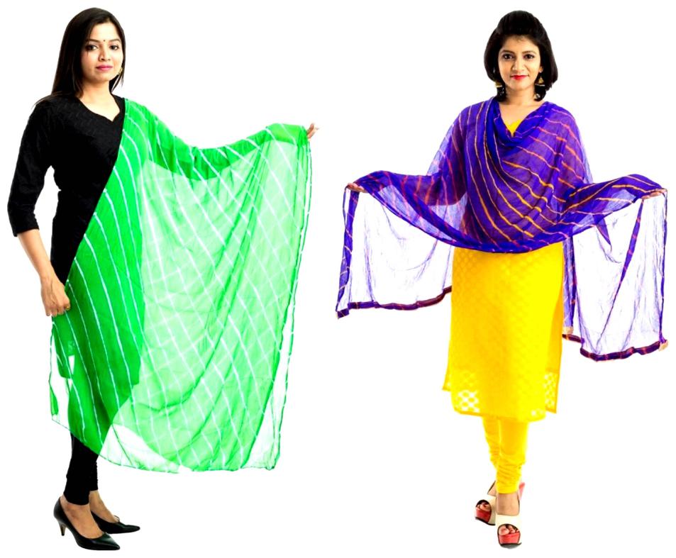 

Lodestone Pure Chiffon Printed Women s Dupatta Pack of 2 (Parrot Green Blue)