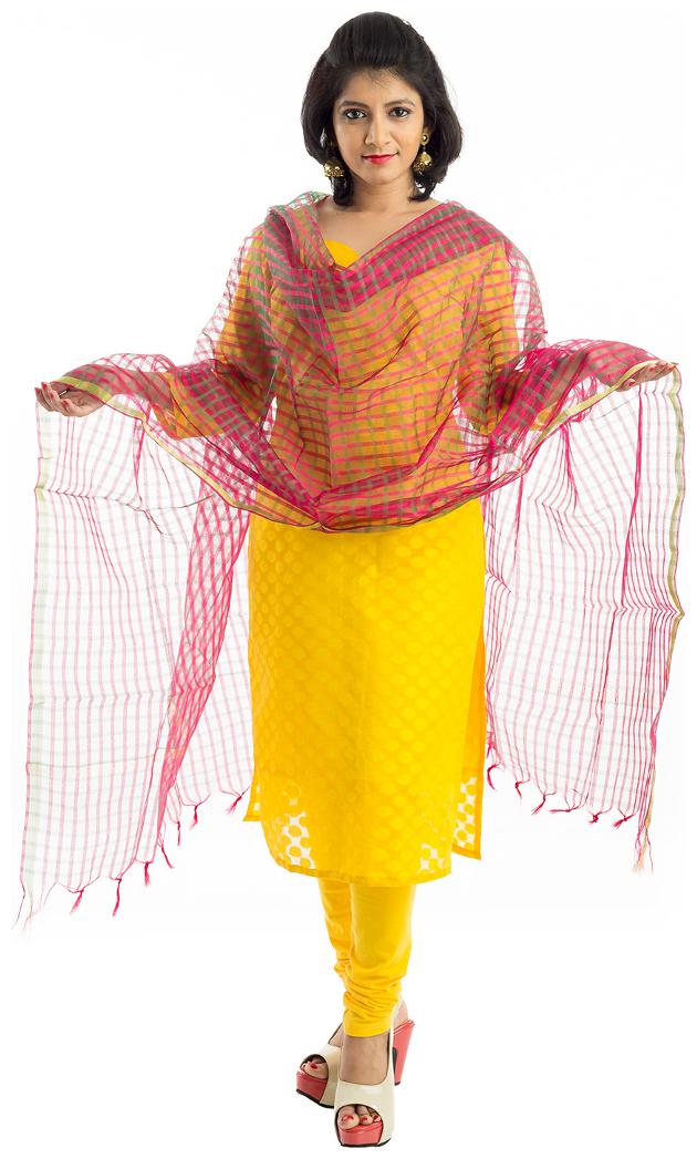 

Lodestone Women s Chanderi Checkered Dupatta (Rani Pink)