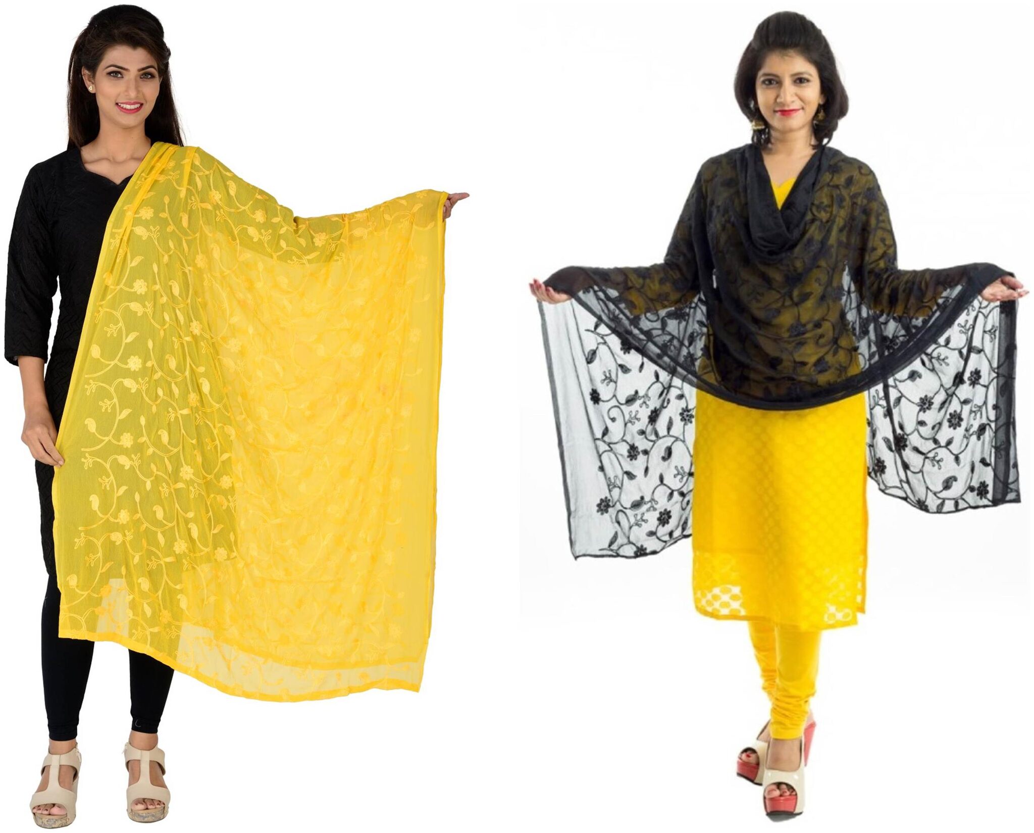 

Lodestone Women s Chiffon Embroidery Dupatta Pack of 2 (Yellow Black)