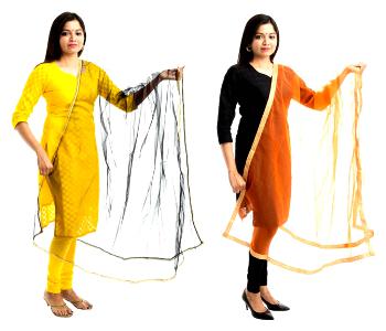 

Lodestone Women s Net Dupatta With Lace Work(Pack of 2)