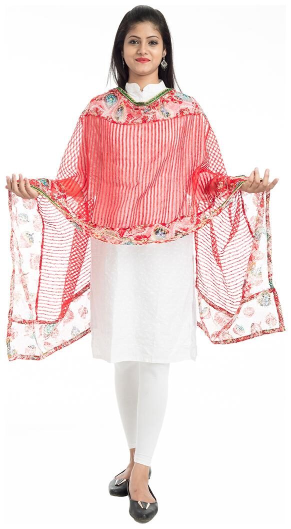 

Lodestone Woman s Banaras Silk Dupatta (Red)