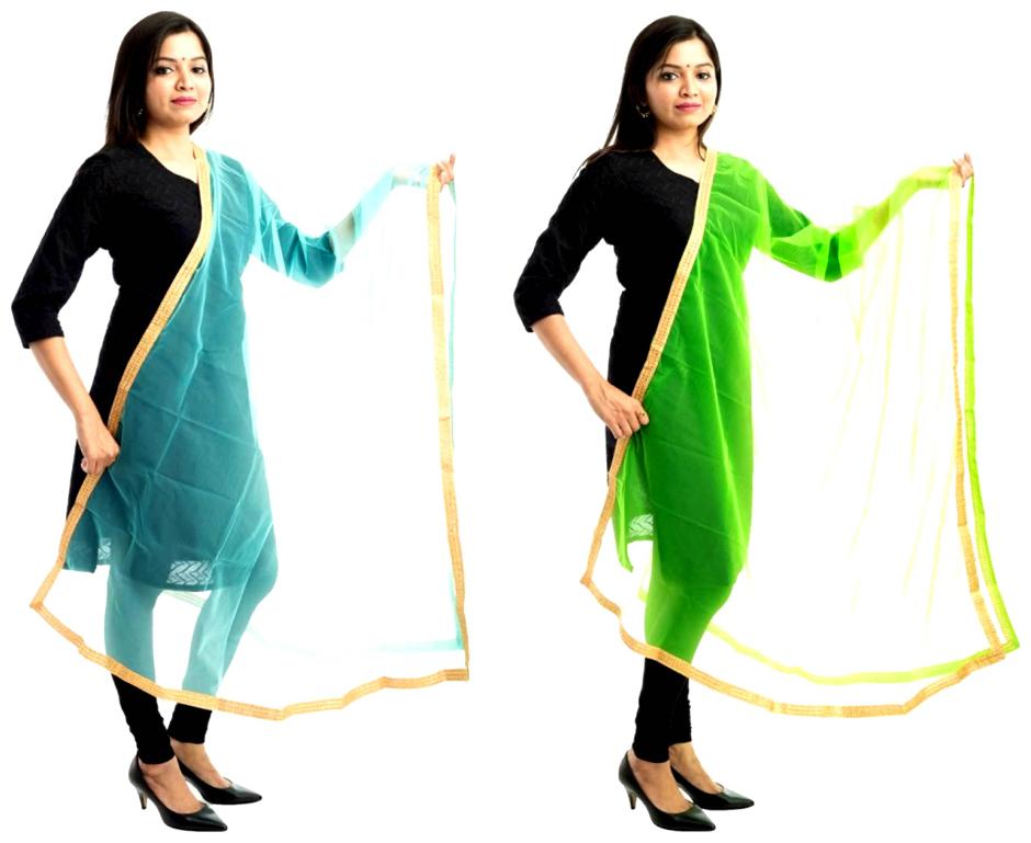 

Lodestone Women s Net Dupatta With Lace Work(Pack of 2)
