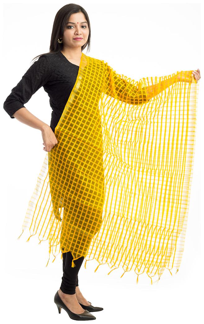 

Lodestone Women s Chanderi Checkered Dupatta (Yellow)