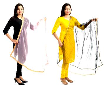 

Lodestone Women s Net Dupatta With Lace Work(Pack of 2)