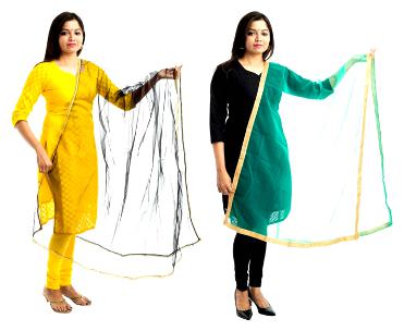 

Lodestone Women s Net Dupatta With Lace Work(Pack of 2)