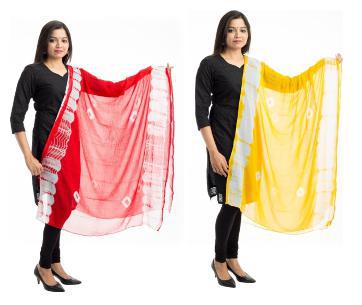 

Lodestone Women s Chiffon Bandhani Dupatta Pack of 2 (Red Yellow)