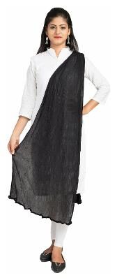 

Lodestone Woman s Chiffon Plain Dupatta with Pom Pom Lace (Black)