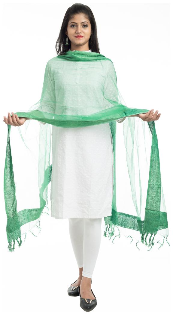 

Lodestone Woman s Bhagalpuri Jute Border Dupatta (Green)
