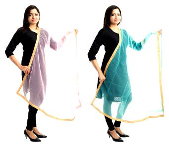 

Lodestone Women s Net Dupatta With Lace Work(Pack of 2)