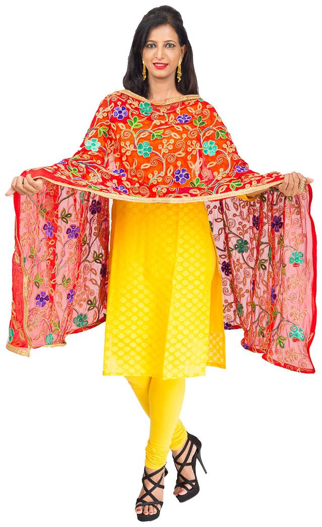 

Lodestone Women s Chiffon Dupatta with Golden Thread work (Red)