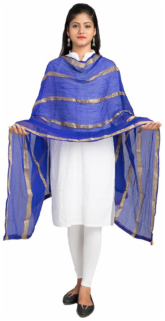 

Lodestone Woman s Jute Silk Dupatta with Golden Strips (Blue)