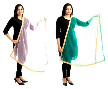 

Lodestone Women s Net Dupatta With Lace Work(Pack of 2)