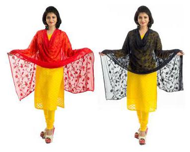 

Lodestone Women s Chiffon Embroidery Dupatta Pack of 2 (Red Black)
