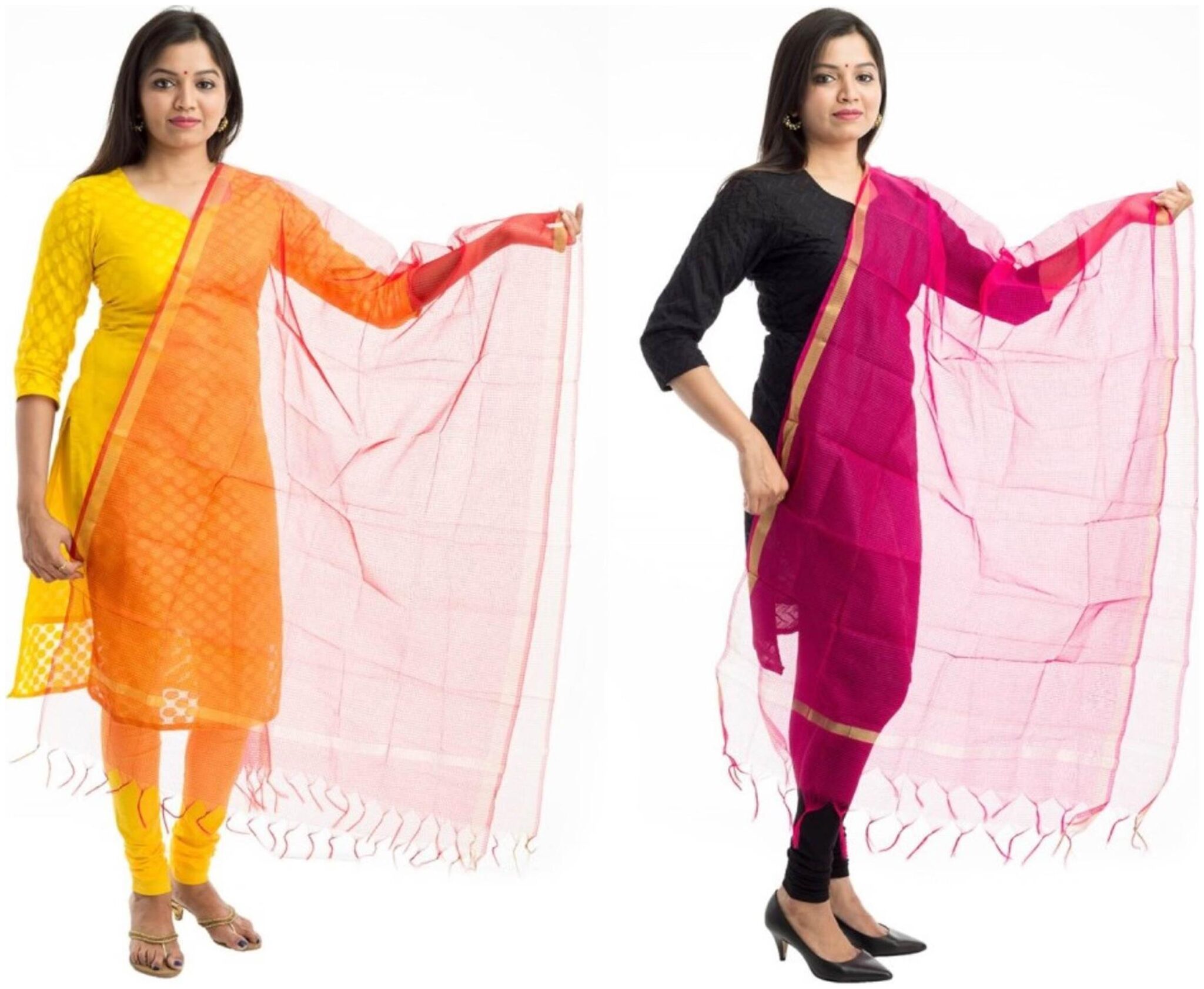 

Lodestone Women s Banaras Silk Checks Dupatta Red Rani Pink(Pack Of 2)