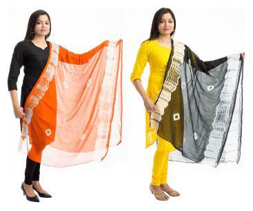 

Lodestone Women s Chiffon Bandhani Dupatta Pack of 2 (Orange Black)