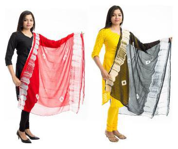 

Lodestone Women s Chiffon Bandhani Dupatta Pack of 2 (Red Black)