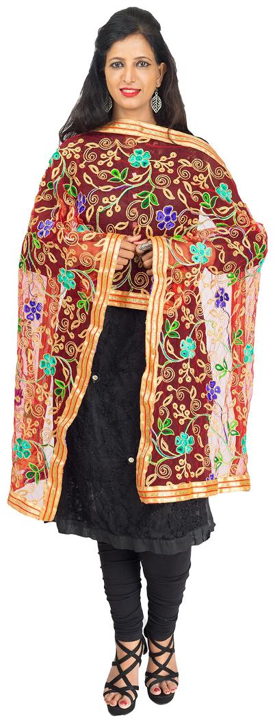 

Lodestone Woman s Embroidery Net Dupatta(Red)