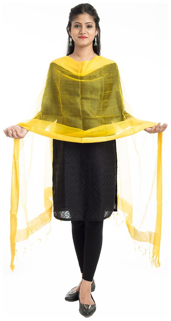 

Lodestone Woman s Bhagalpuri Yellow Jute Border Dupatta (Yellow)