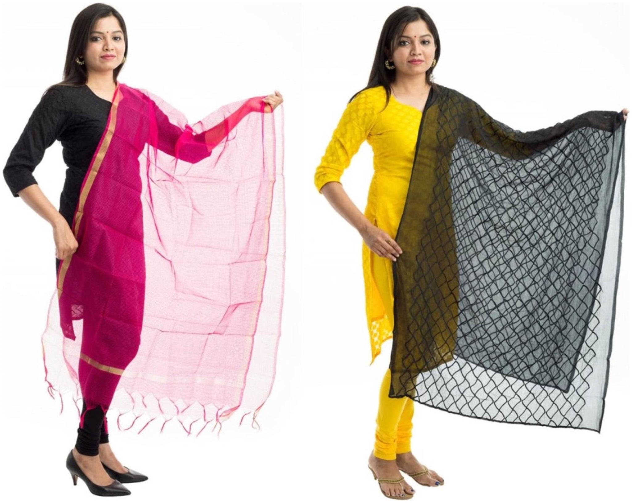 

Lodestone Women s Banaras Silk Checks Dupatta Rani Pink Black(Pack Of 2)