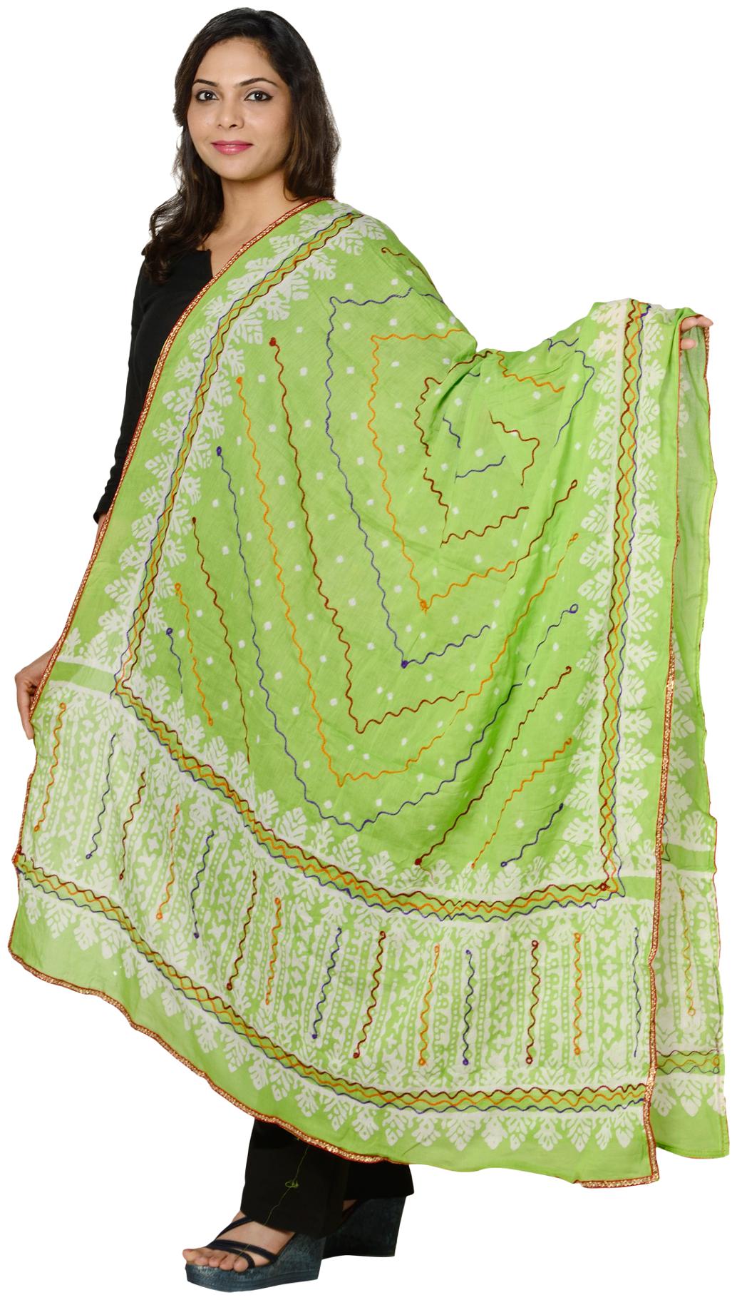 

Lodestone Women s Cotton Embroidered Dupatta (Green)