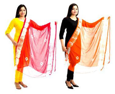

Lodestone Women s Chiffon Bandhani Dupatta Pack of 2 (Rani Pink Orange)