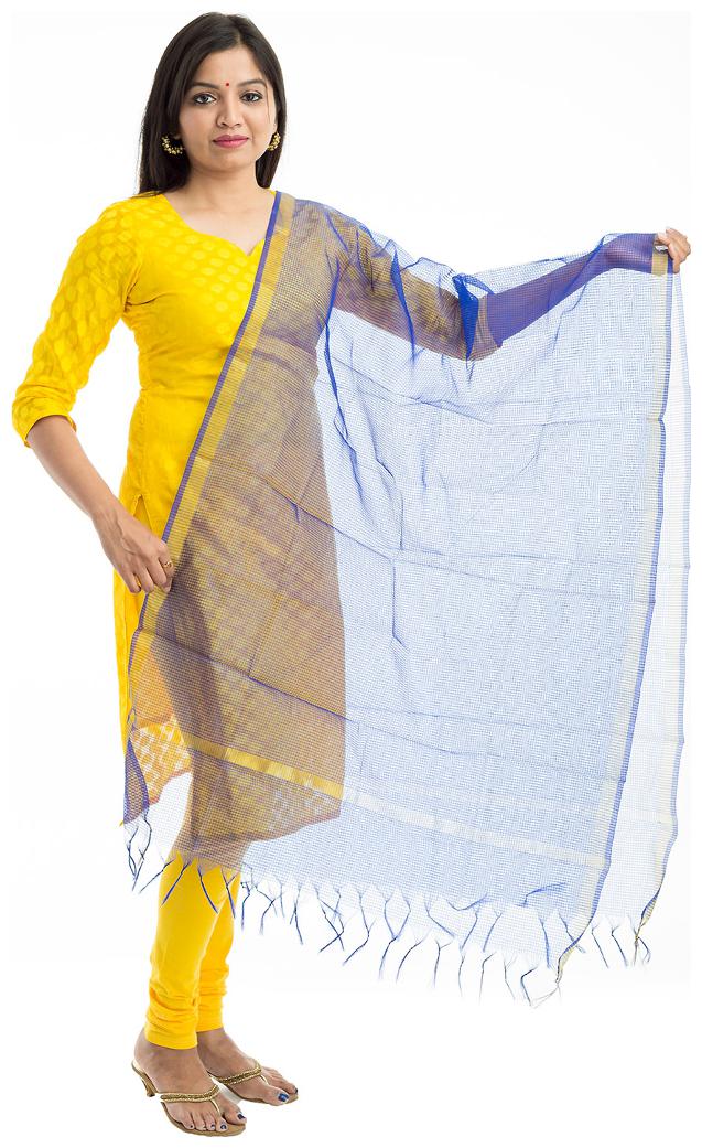 

Lodestone Women s Chanderi Checkered Dupatta (Blue)