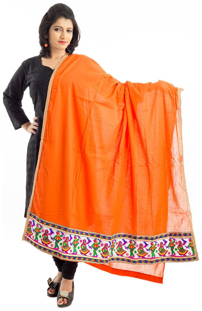 

Lodestone Women s Cotton Dupatta with Lace work (Orange)