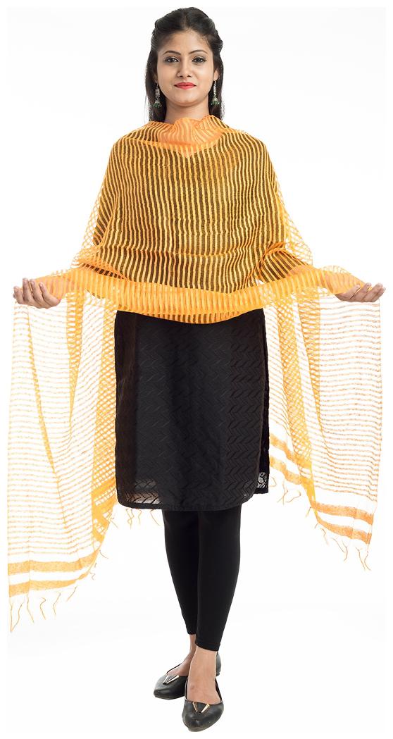 

Lodestone Woman s Yellow Net Dupatta with Strips (Yellow)