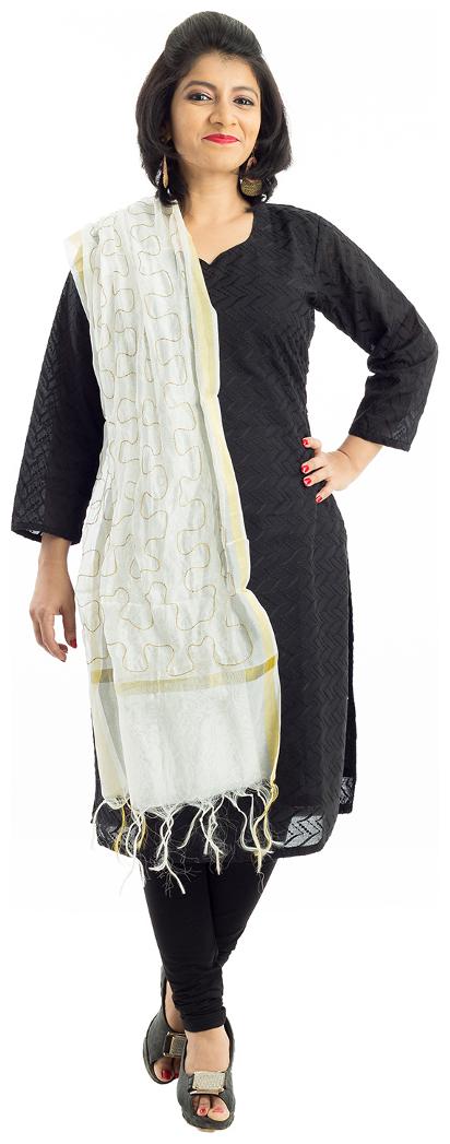 

Lodestone Women s Chanderi Embroidered Dupatta (White)