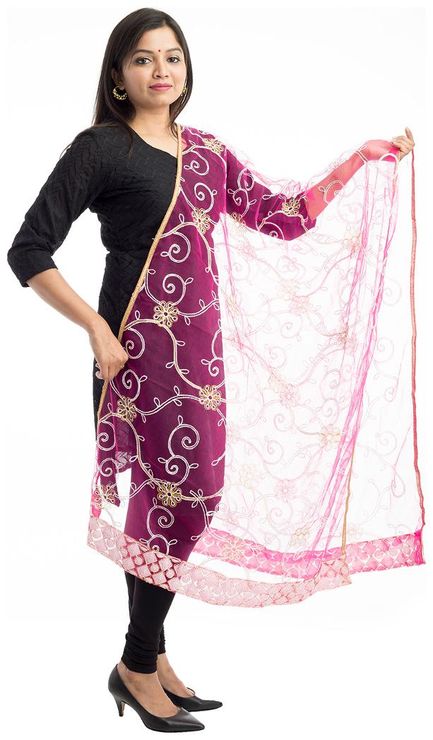 

Lodestone Women s Net Embroidered Dupatta (Red)