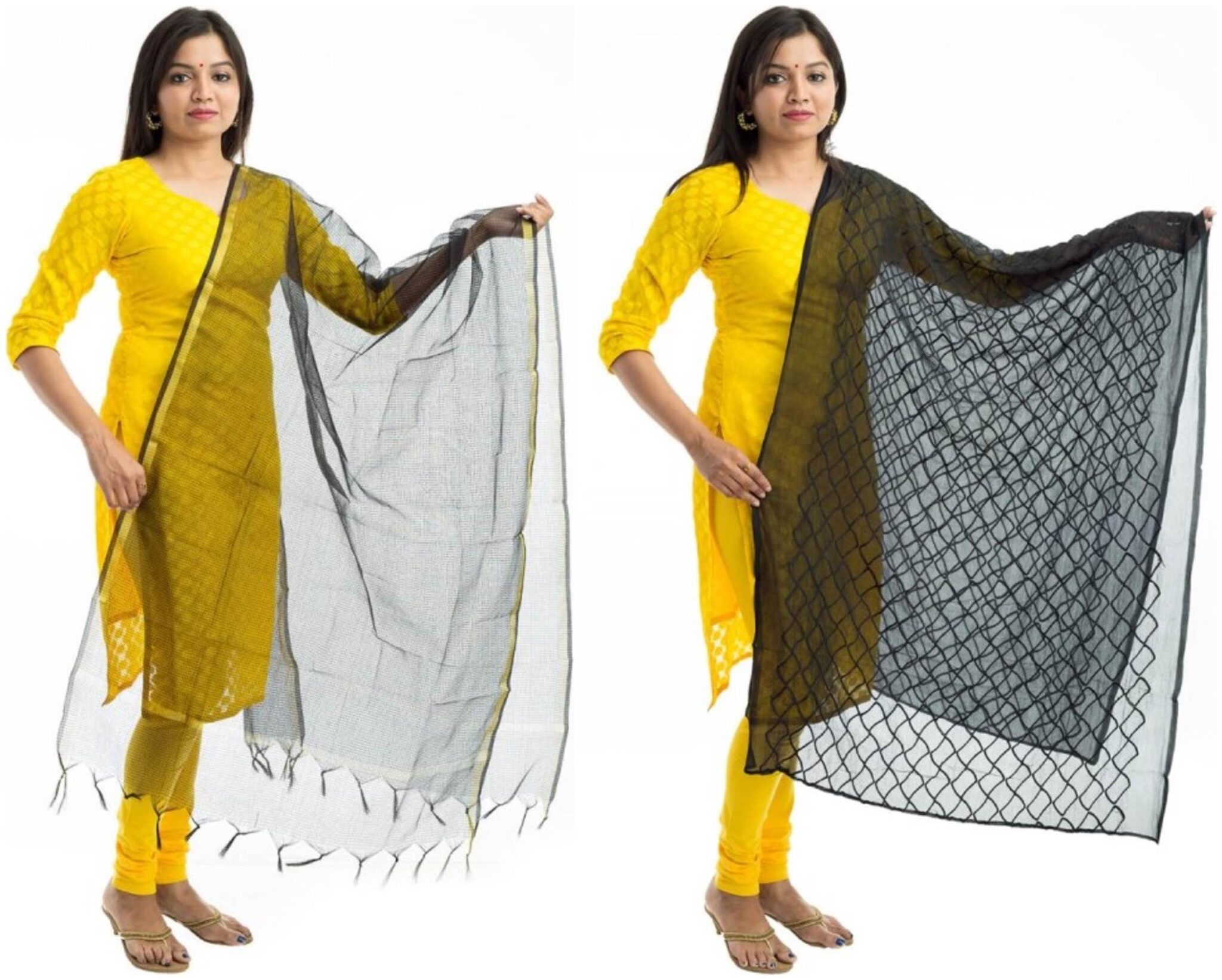 

Lodestone Women s Banaras Silk Checks Dupatta Black Black(Pack Of 2)