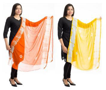 

Lodestone Women s Chiffon Bandhani Dupatta Pack of 2 (Orange Yellow)