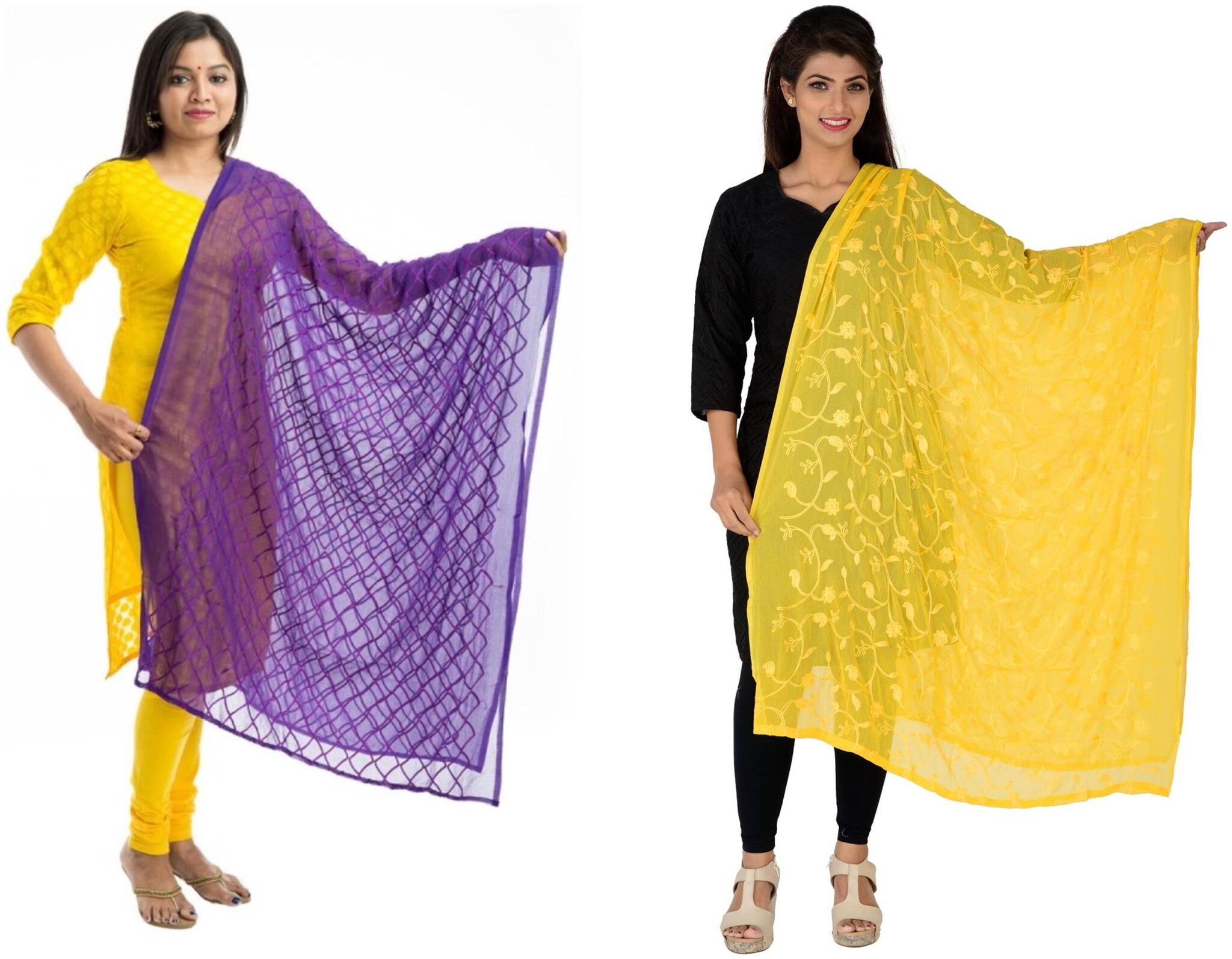 

Lodestone Women s Chiffon Embroidery Dupatta Pack of 2 (Purple Yellow)