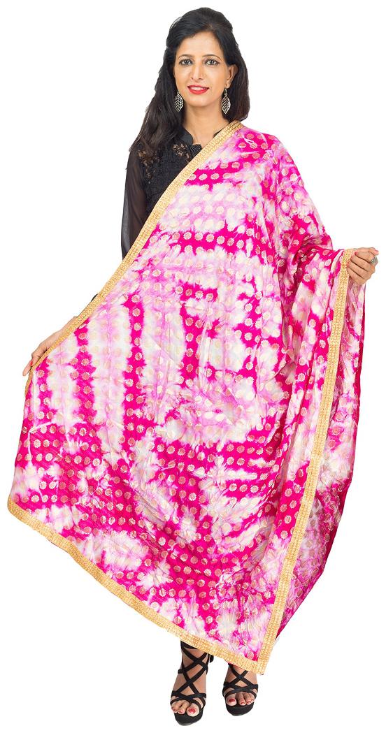 

Lodestone Women s art Silk Dupatta tie and dye with Zari work (Pink)