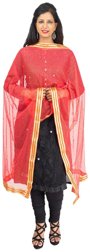 

Lodestone Women s Net Dupatta with Pearl and Lace work (Gajari)