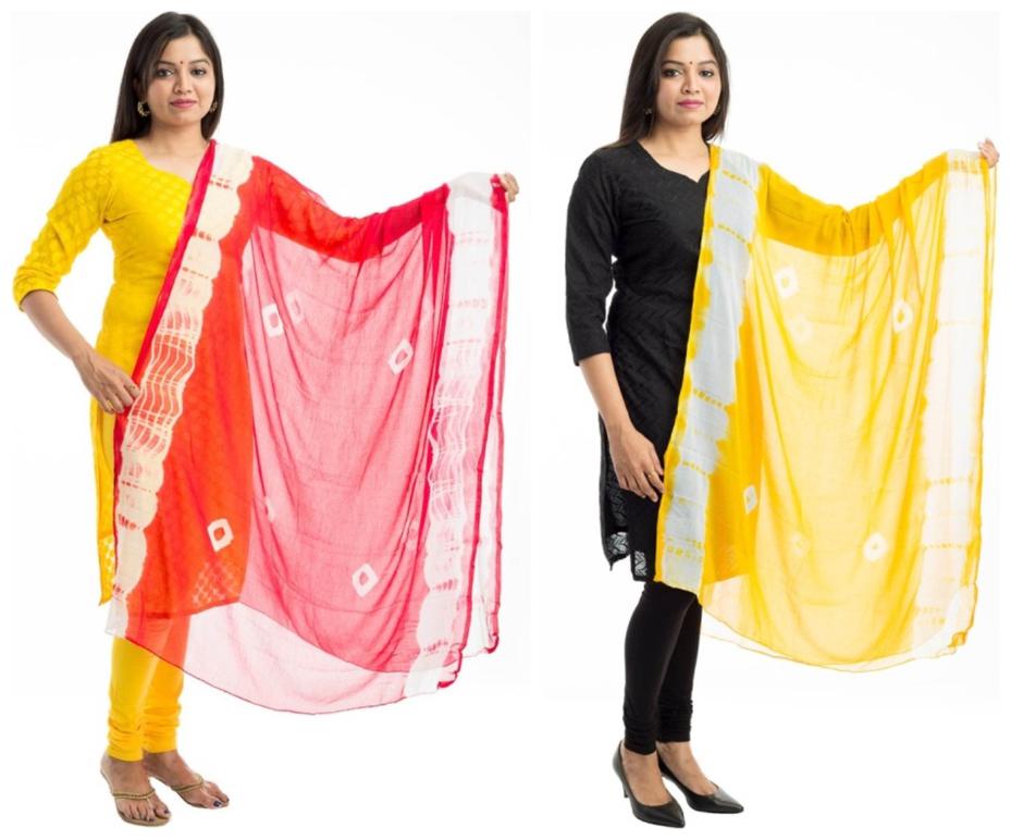 

Lodestone Women s Chiffon Bandhani Dupatta Pack of 2 (Rani Pink Yellow)