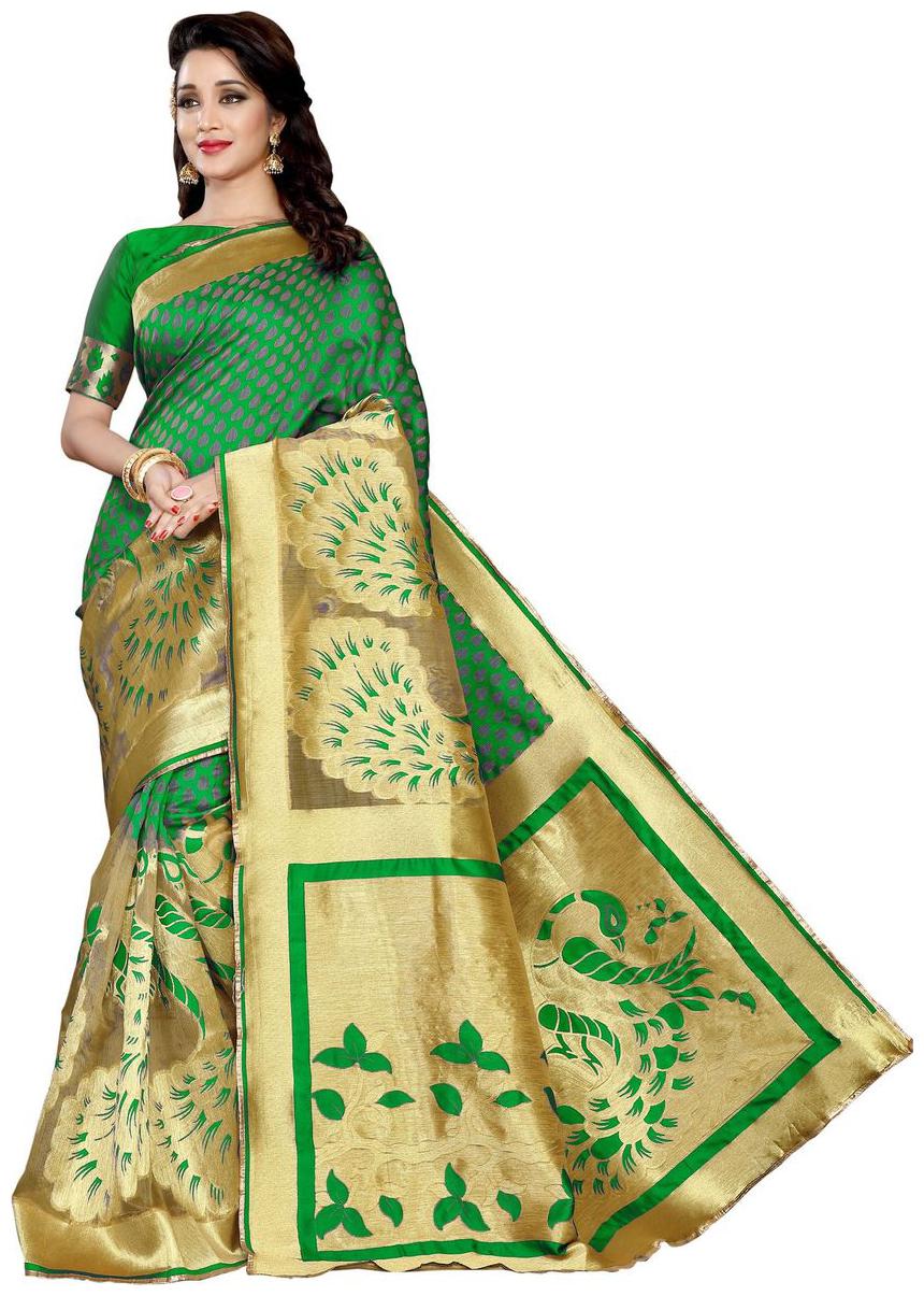 

London Beauty Women s Polycotton Green banarasi silk sarees