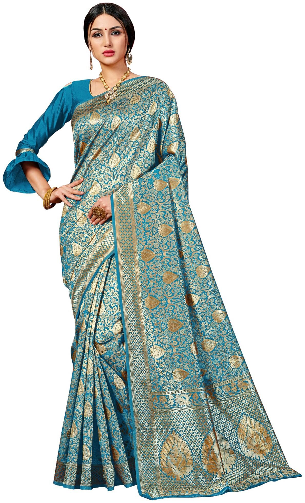 

London Beauty Blue Solid Banarasi Designer Saree With blouse