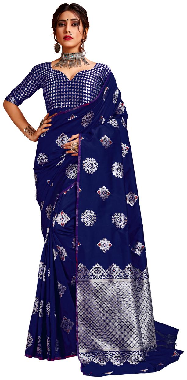 

London Beauty Silk Wedding Banarasi Designer Saree blue