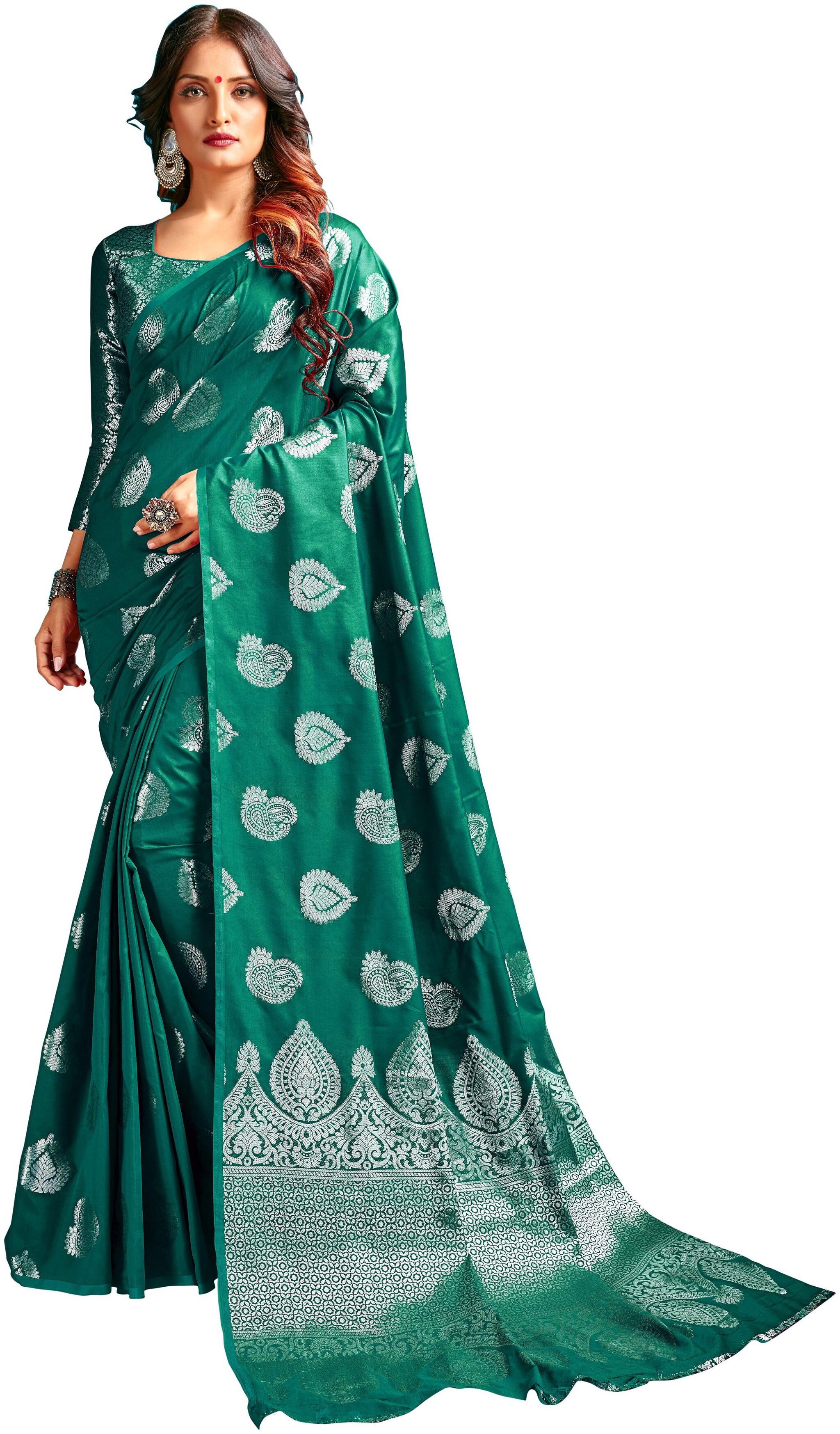 

London Beauty Silk Solid Banarasi Sarees green color