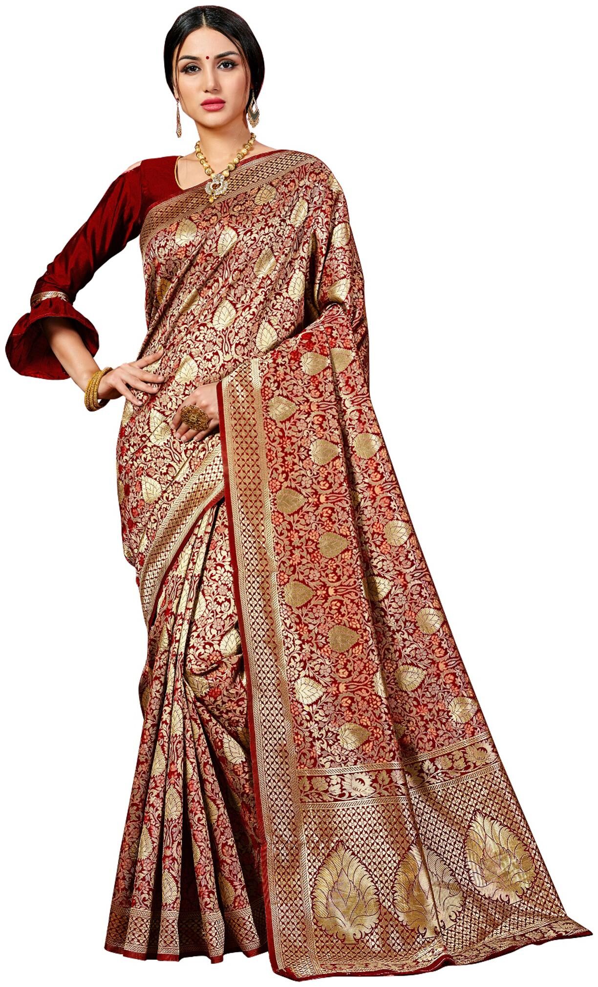 

London Beauty Maroon Solid Banarasi Designer Saree With Blouse With blouse