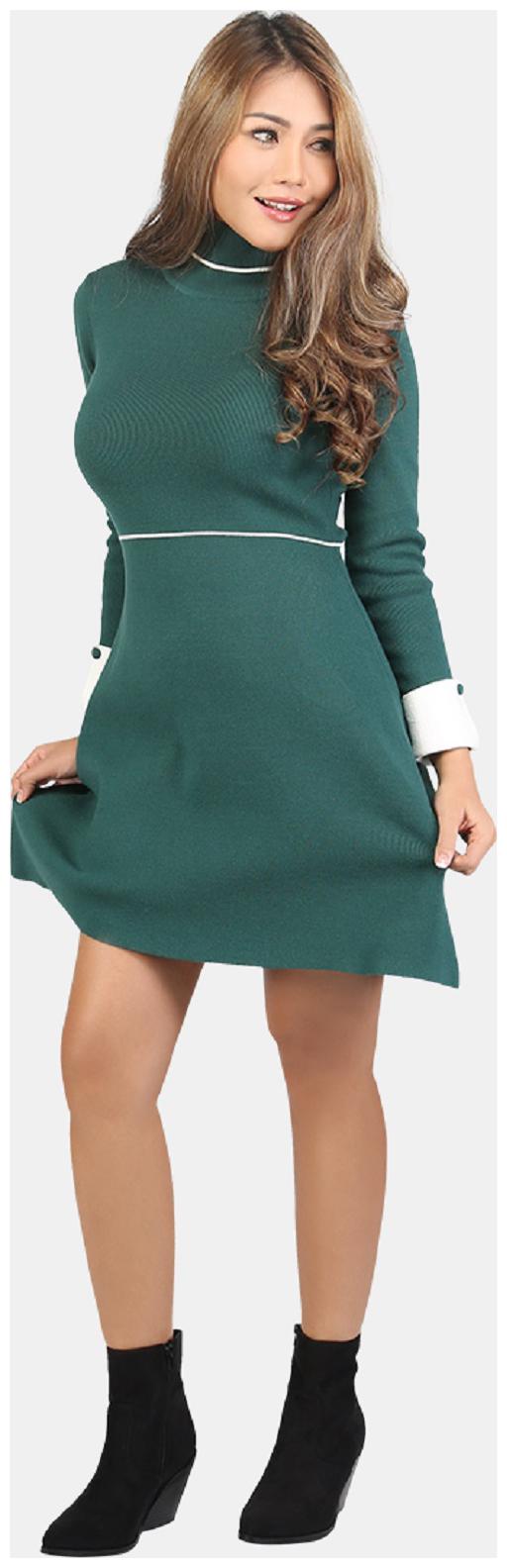 

London Rag Green Solid A-line dress